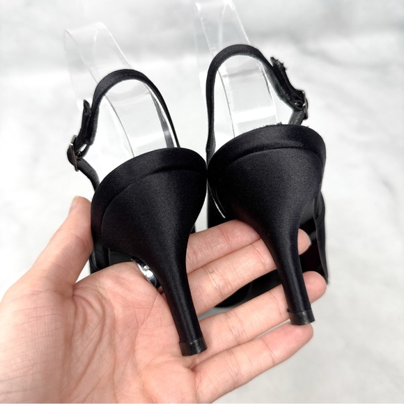 Stuart Weitzman Vintage Silk Satin Slingback Pointed Toe Pumps Heels Black 6.5 - Picture 8 of 15